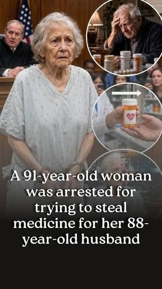 A 91-year-old woman was arrested for trying to steal medicine for her 88-year-old husband., Helen reportedly stood in court wearing a hospital gown, her hands in chains, after trying to take the heart ...